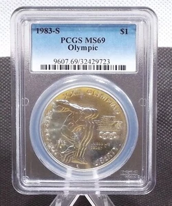 1983-S Olympic Discus Commemorative Silver Dollar PCGS MS69 #9723 - Picture 1 of 2