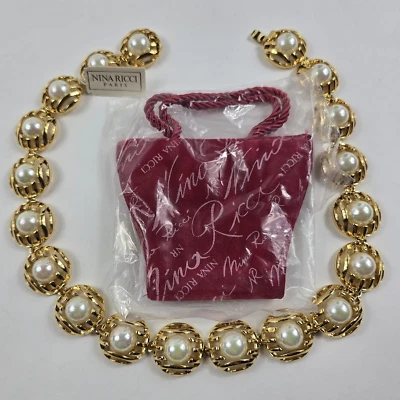 Collar de colección Nina Ricci oro imitación perlas nuevo con etiqueta, bolsa Foto 1 de 4