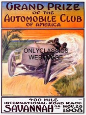 1908 Savannah Georgia Grand Prix Auto Racing Poster Formula 1 Indy 500 Race Car