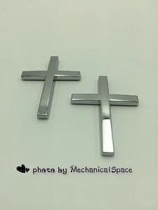 2X SILVER CHRISTIAN CROSS 3D EMBLEM DECAL LOGO BADGE STICKER FOR CAR MOTORCYCLE - Picture 1 of 5