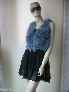 Girls Real Ostrich Feather Fur Vest Jacket Spring Winter Warm Waistcoat Gray - Picture 1 of 4