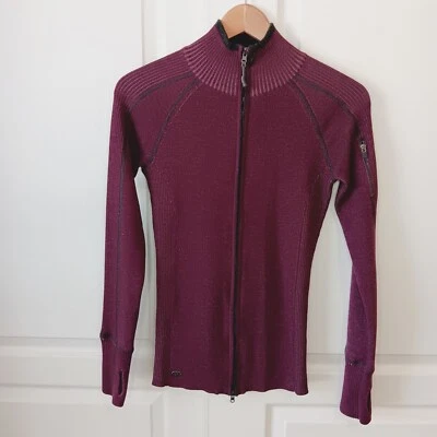 Athleta 女式 Berry 紫色巨型 Slalom 拉链前羊毛混纺毛衣 S 码 — 第 1/4 张图片