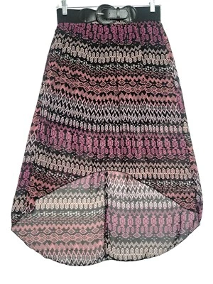 No Boundaries Boho Tribal Print Pink & Black High-low Skirt Size Large - Image 1 of 4