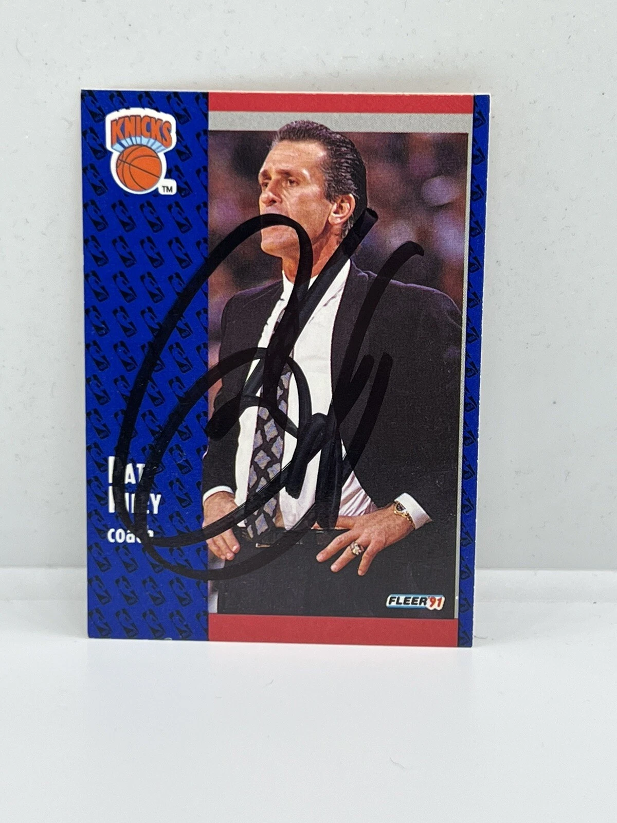1991 Fleer Pat Riley on card auto Knicks Basketball