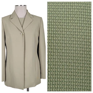 Le Suit Blazer Tank Top Set Size 6 Green Sleeveless Pockets Lined Side Slits - Picture 1 of 12
