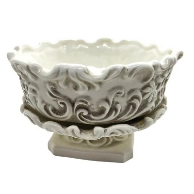 Jarrón Pedestal Lefton Cuenco Crema Cerámica Esmaltada Decorativo Redondo Suculento Japón Foto 1 de 4