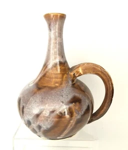 Jarrón jarra de cerámica artística esmalte por goteo gris y marrón firmado 7,25 pulgadas - Imagen 1 de 5