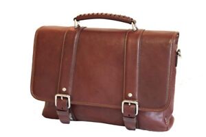 Leather Satchel Briefcase Bag By Tony Perotti Italian Leather Brown TP9613
