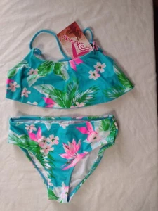 KANU SURF BIKINI GIRL'S SIZE 12 AQUA 2 PIECE ALANIA FLORAL SWIM SUIT NWT :FL24-1 - Picture 1 of 2