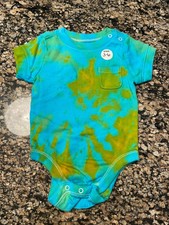 New Custom Boutique One Piece Tie Dye T Shirt Short Sleeve Aqua Olive Swirl 3-6