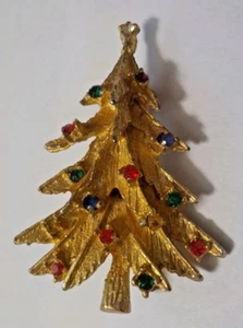 Vintage Brosche Anstecknadel goldfarben & Strass Weihnachtsbaum - Bild 1 von 8