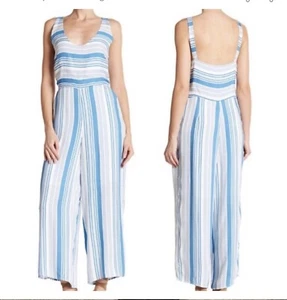 Minkpink Collection Women’s Size L Blue White Striped Sleeveless Jumpsuit - Picture 1 of 7