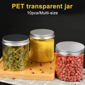 10Pcs Clear Round Wide Mouth Plastic Jars With Lids Storage Container Canister - Picture 1 of 17