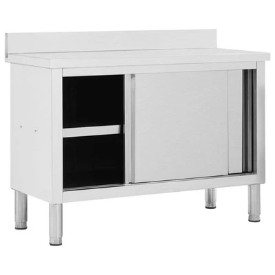 Work Table with Sliding Doors Kitchen Cabinet Equipment Stainless Steel vidaXL - Image 1 of 4