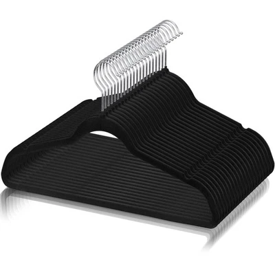100Pack Premium Non-Slip Flocked Velvet Hangers Clothes Hangers Suit/Shirt Black - Image 1 of 4