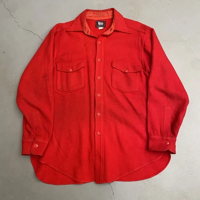 Camisa pesada Woolrich de lã vermelha década de 1960 desgastada - Imagem 1 de 4