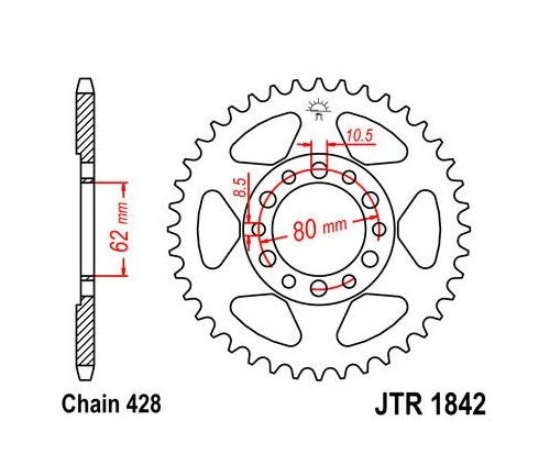 Roda dentada traseira de aço JT 428 47T #JTR1842.47 Yamaha MX175/XT200 - Imagem 1 de 1