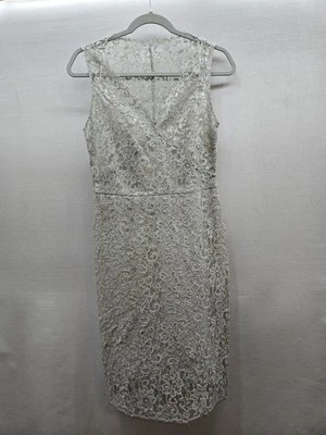 BCBG MAXAZRIA JACINDA VESTIDO DE CÓCTEL PLATEADO ENCAJE METÁLICO Mujer Talla 8 Lápiz Foto 1 de 4