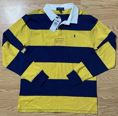 NUEVO CON ETIQUETAS Polo Ralph Lauren Camisa de Rugby Amarillo Azul Marino Rayas Juvenil XL (18-20) Foto 1 de 4