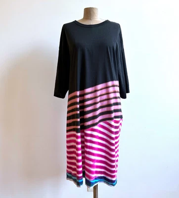 $455 NWT Dries Van Noten Black Pink Len Lye Stripe Hagels Shirt Dress sz Large - Image 1 of 4