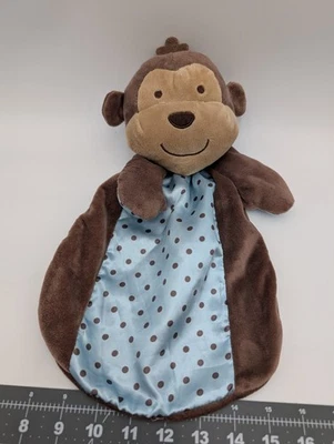 Cobertor de segurança Carters Just One You Monkey Lovey chocalho azul marrom bolinhas - Imagem 1 de 4