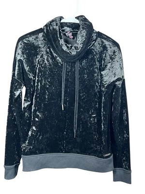 Sudadera con Capucha Betsey Johnson Terciopelo Triturado XS Negra Grunge Y2K Whimsigoth Vacaciones Foto 1 de 4