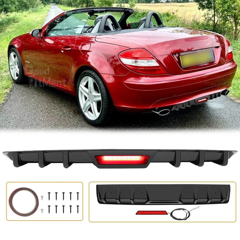 For Mercedes Benz SL550 SL600 SL63 AMG Glossy Rear Bumper Diffuser w/ LED Light - Image 1 of 4