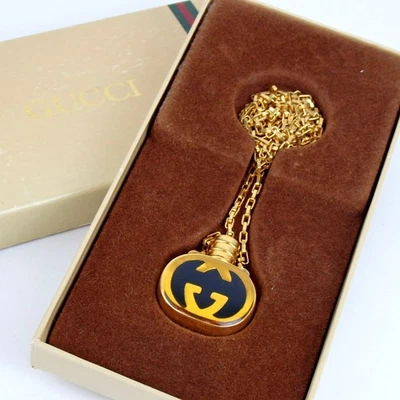 Auténtico collar de cadena de botella de perfume GUCCI GG de metal [usado] Foto 1 de 4