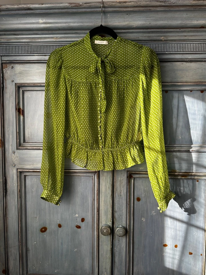 Doen Sheer Green Polka Dot Blouse Size S - Image 1 of 4