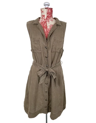 Nicole Miller Grunge Army 绿色编织 100% 亚麻夹克野生动物园旅行礼服 L 12 — 第 1/4 张图片