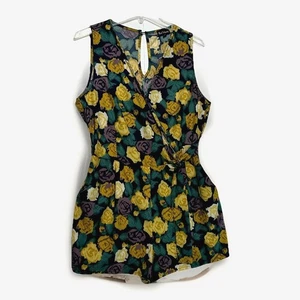 8 Of Hearts Damen Gr. M ärmellos Crossover V-Ausschnitt Strampler Seitengürtel Navy Multi - Bild 1 von 8