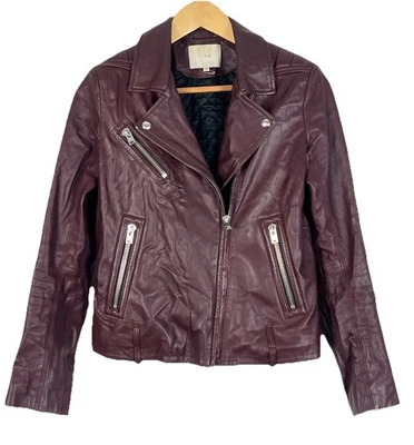 IRO Luiga Burgundy Lambskin Leather Moto Full Zip Biker Jacket Size 36/6 Small - Image 1 of 4