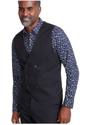 Tayion Mens Classic fit Button-Up Suit Vest Large Black Solid - Image 1 of 3