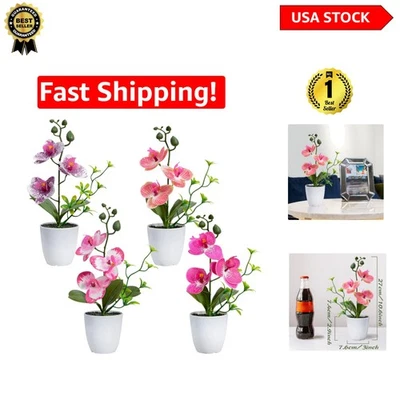 Set of 4 Elegant Artificial Orchid Flowers in Mini Plastic Vases - Purple & Red - Image 1 of 4