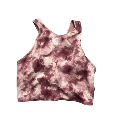 Athleta XS Sports Bra Crop Top High Neck Purple Pink Tie Dye Activewear w/ pads - Image 1 of 4