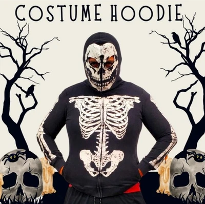 Hot Topic Adolescente Fugitivo Disfraz Sudadera con Capucha Estampado de Esqueleto Negro Manga Larga Talla L Foto 1 de 4