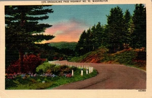 POSTCARD DIRT ROAD SNOQUALMIE PASS HIGHWAY 10 WASHINGTON - Picture 1 of 2