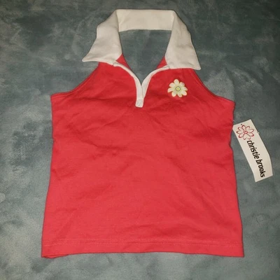 Christie Brooks Girls Red White Sleeveless Polo Shirt Junior Medium 10-12 Halter - Image 1 of 4