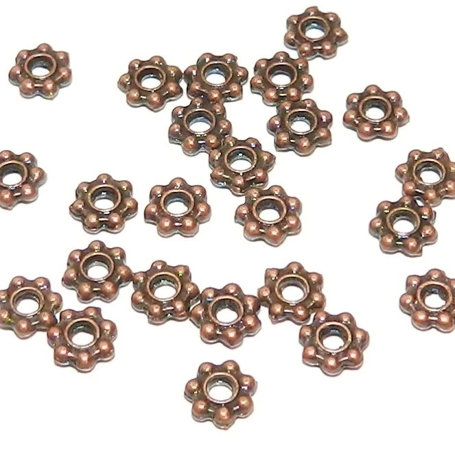 Cuentas espaciadoras de metal rondelle flor margarita punteada de 4 mm de cobre envejecido MB31 24 piezas Foto 1 de 1