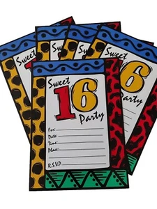 Vtg Amscan SWEET 16 Party Invitations with Envelopes 5 x 7 Date Time Place RSVP - Picture 1 of 3