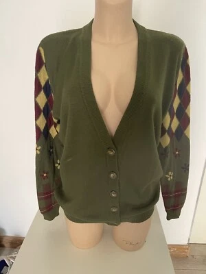 Cárdigan Jersey Valentino Vintage Verde Lana Cable Tejido Botón Años 80 Floral Talla M Foto 1 de 4