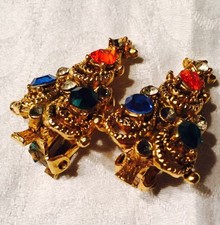 Vtg Christmas Tree Earrings Gold Tone Missing Rhinestones Clip On Style