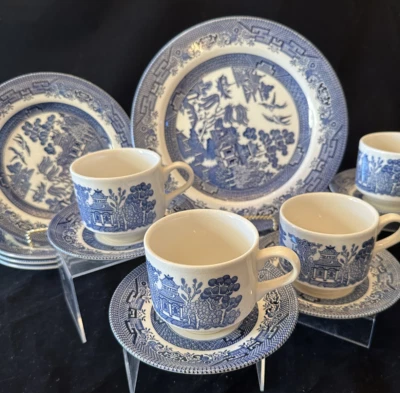 Churchill Sauce Azul 4 Piezas Colocación Lote de 4 16 Piezas Inglaterra Foto 1 de 4