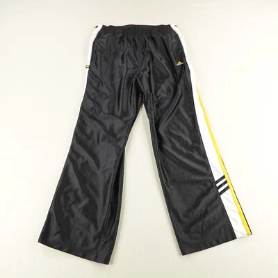 Pantalones Adidas De Colección Para Hombre Medianos Negros Amarillos Desgarrados Satén Brillante Y2K Foto 1 de 4
