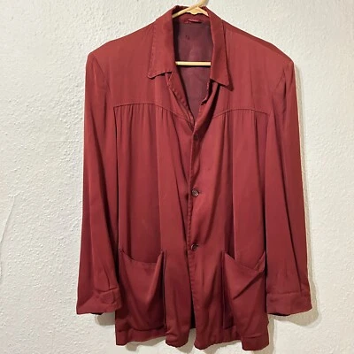 Vtg 1950s Mens Large Rayon Gabardine Hollywood Jacket Half Belted Rockabilly VLV - Image 1 of 4