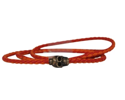 Pulsera Tateossian London Cuero Cuerda Gris Calavera Rojo Naranja Trenzado Foto 1 de 4