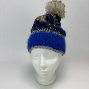 Vintage Juicy Couture Blue Gray Wool Blend Pompom Hat with Charm One size - Picture 1 of 12