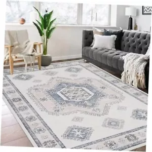 Area Rug 4x6 Washable Rug Tribal Medallion Area Rug Non Slip Non 4'x6' Beige - Picture 1 of 8