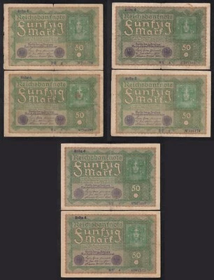 RARE GERMANY BANKNOTE-6 X 50 MARK REIHE 4 *REICHSBANKNOTE* -P66- 1919- F/VF 🇩🇪 - Image 1 of 4