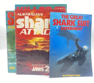 Vintage Australian Shark Attacks Jaws 2 Shark Suit Experiment Killer Shark x 4 - Picture 1 of 21